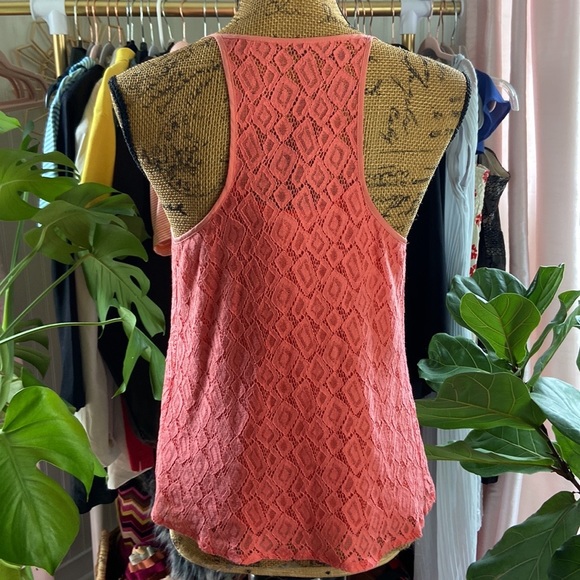 Nanette Lepore Coral Lace Racerback Top Sz 2 - Picture 4 of 5